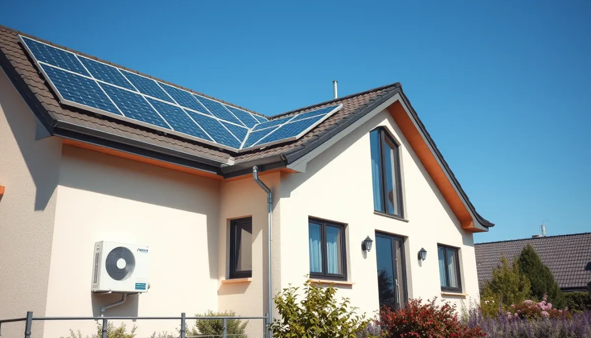 Maison moderne équipée d'un chauffe-eau thermodynamique et de panneaux solaires