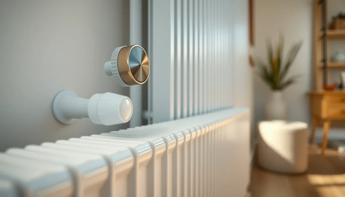 Radiateur à eau équipé d'une vanne thermostatique, symbole du chauffage central par pompe à chaleur air/eau