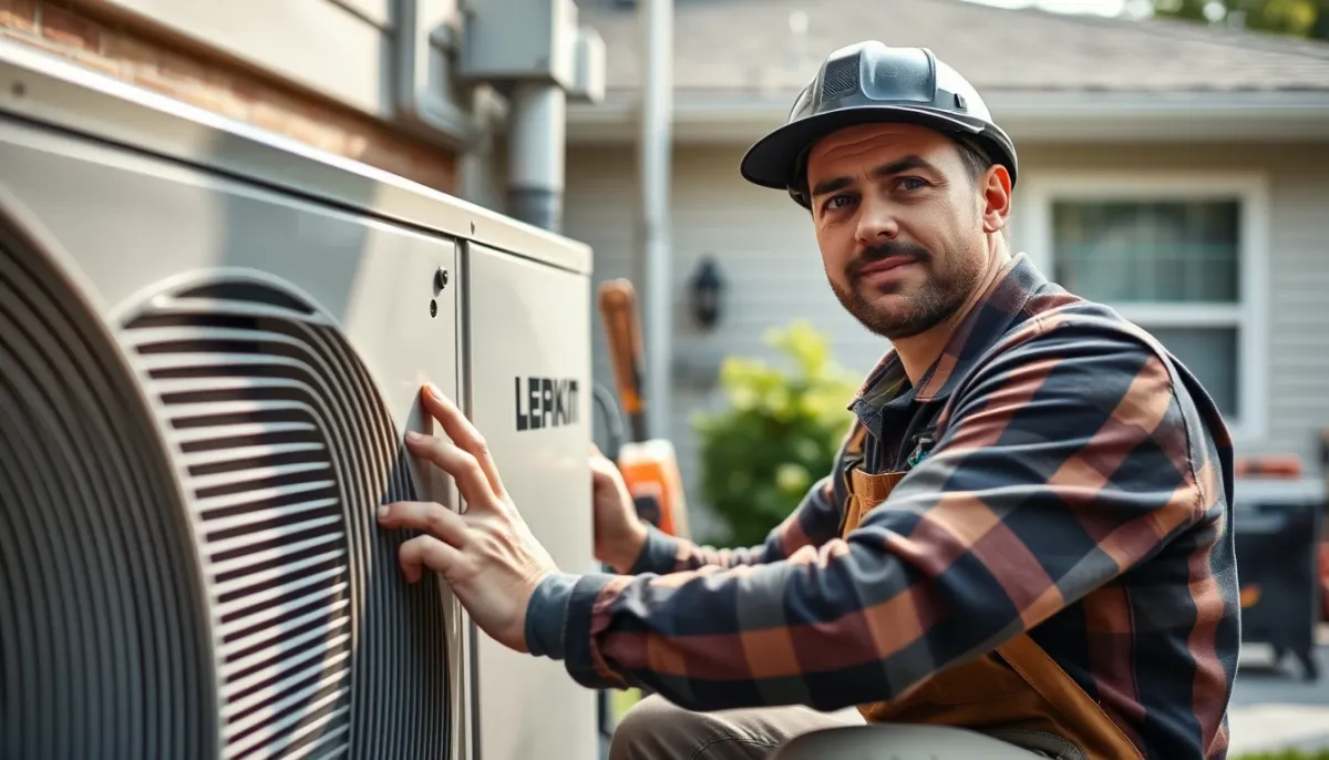 Technicien installant une pompe à chaleur extérieure, illustrant les conseils pratiques pour le choix et l'installation
