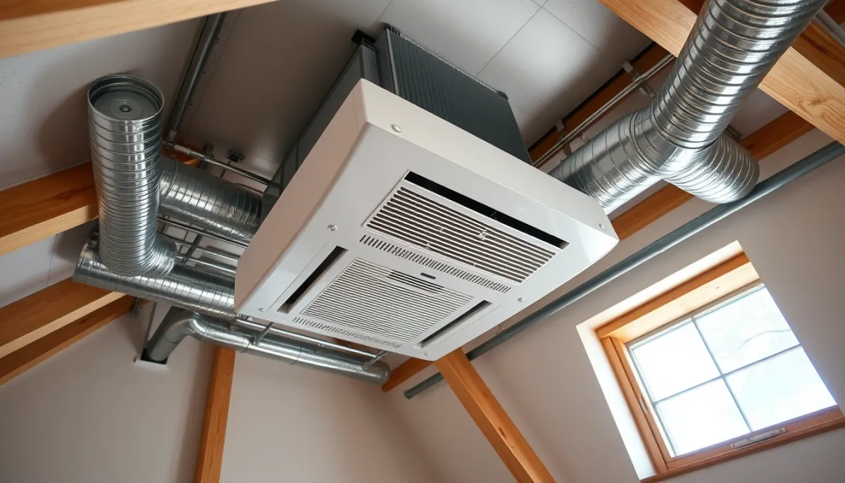 Unité intérieure gainable Daikin installée dans les combles avec gaines isolées