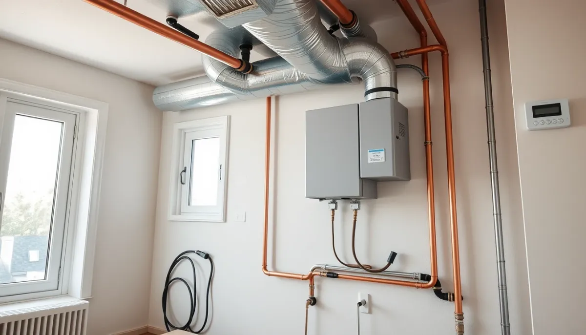 Chantier d'installation d'une climatisation gainable Daikin avec gaines et thermostat