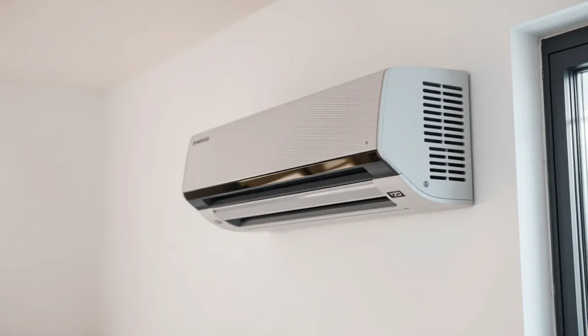 Unité intérieure murale d'une climatisation réversible Mitsubishi Electric avec affichage de température