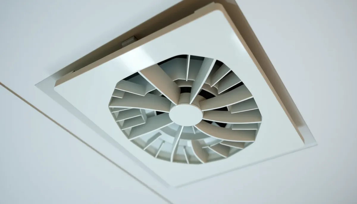Gros plan sur une bouche de soufflage de climatisation gainable avec ailettes orientables