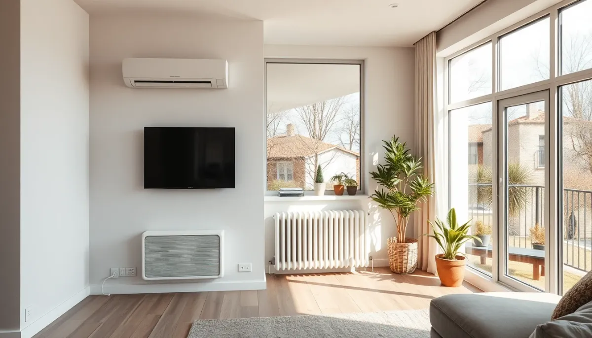 Intérieur d'une maison chauffée par une pompe à chaleur après remplacement d'une chaudière fioul