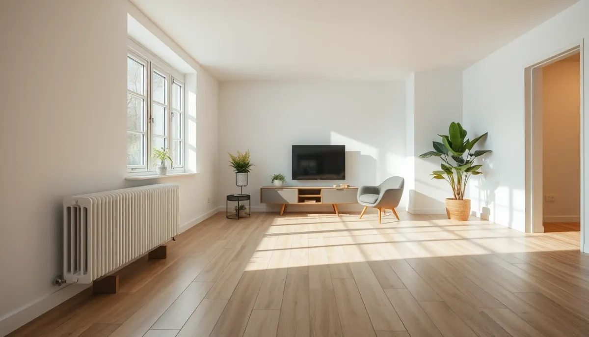 Intérieur de maison chauffé par une pompe à chaleur air/eau avec radiateurs basse température