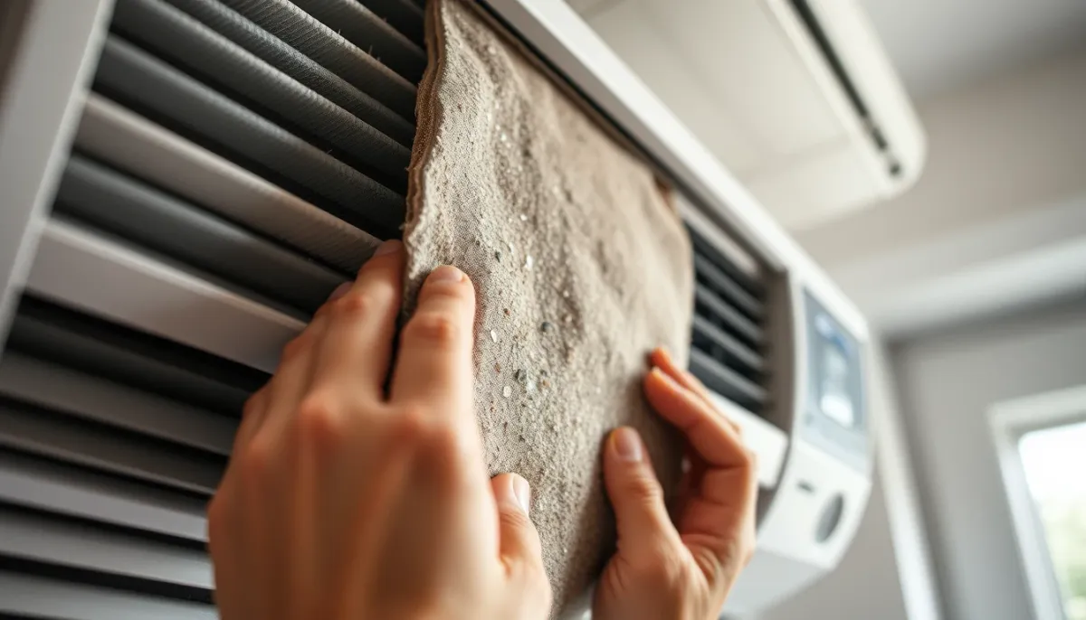 Nettoyage d'un filtre de climatisation réversible encrassé