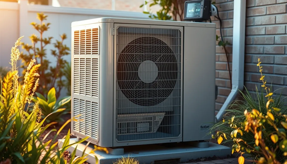 Unité extérieure de climatisation réversible entretenue dans un jardin
