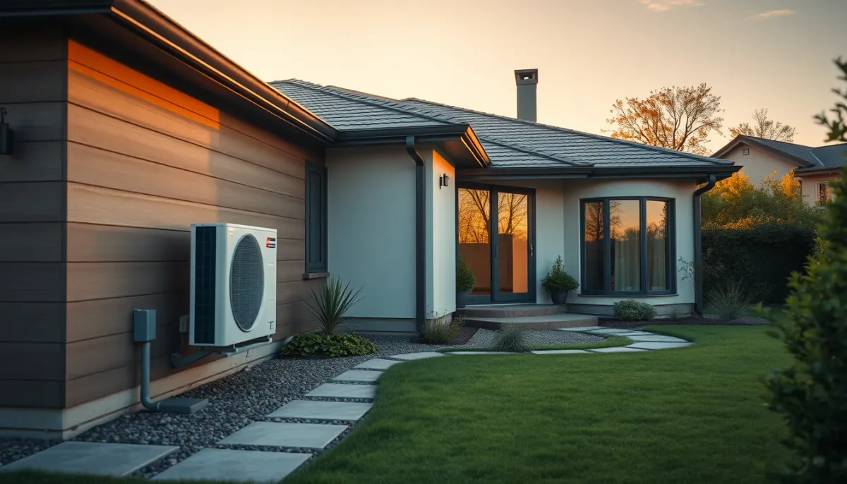 Maison équipée d'une pompe à chaleur air/eau en extérieur