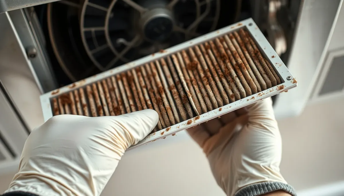 Nettoyage d'un filtre de climatisation encrassé, vérification simple à faire soi-même