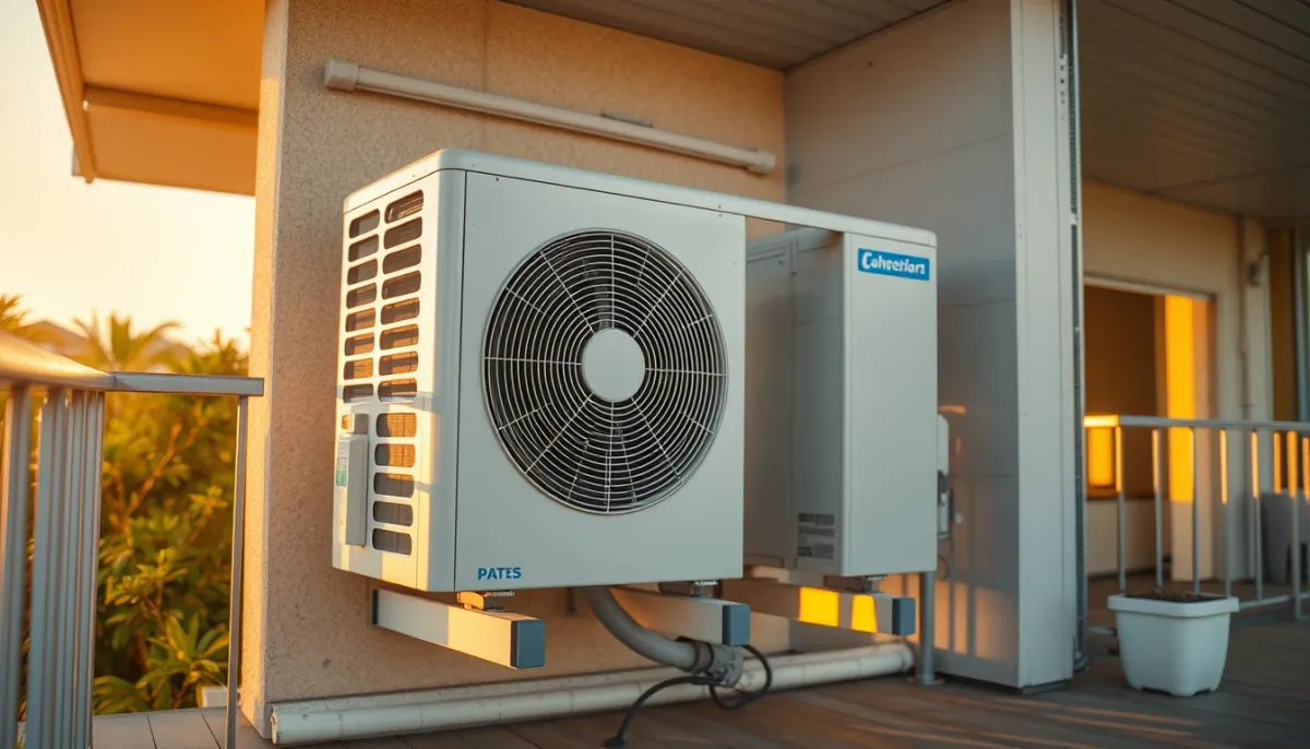 Unité extérieure de climatisation entretenue avec silentblocs et espace dégagé