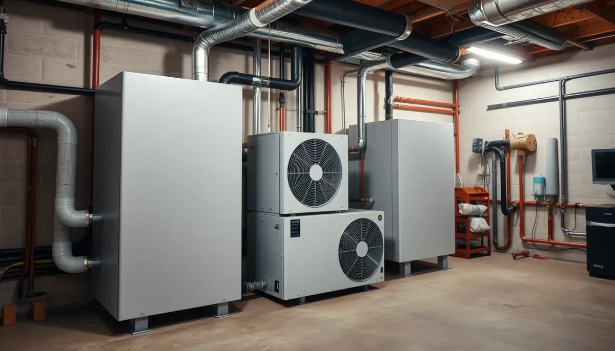 Installation d'une pompe à chaleur géothermique dans un local technique, système de chauffage performant