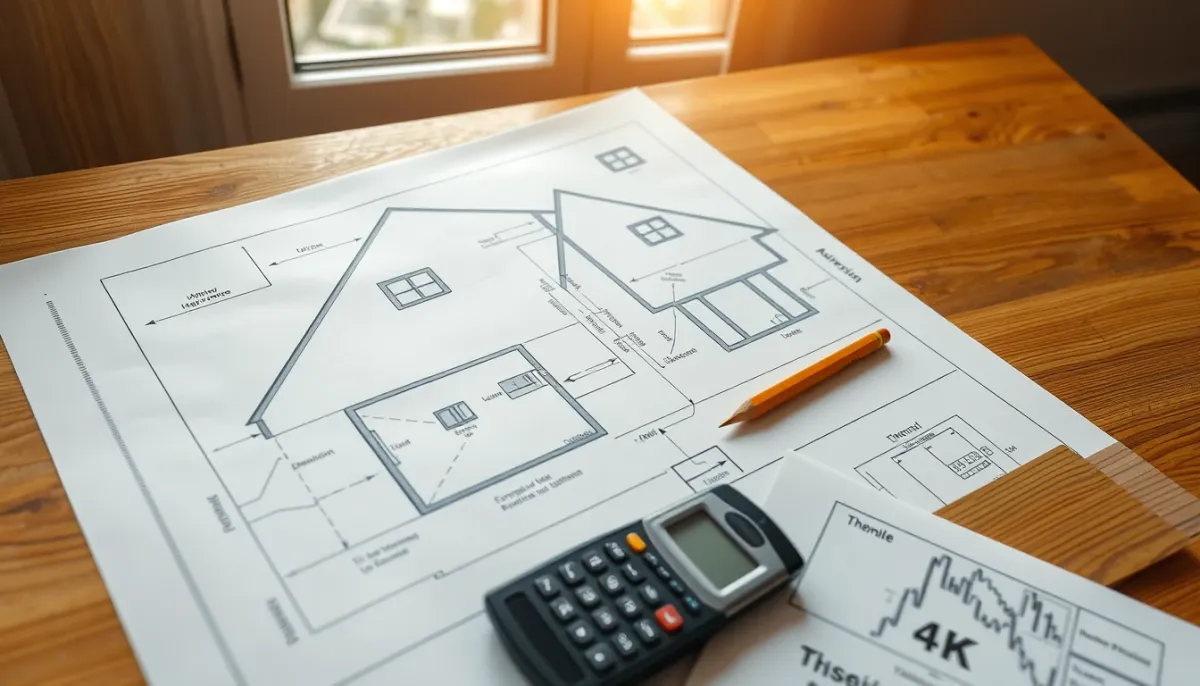 Plan architectural avec annotations des surfaces et coefficients d'isolation pour le calcul des déperditions