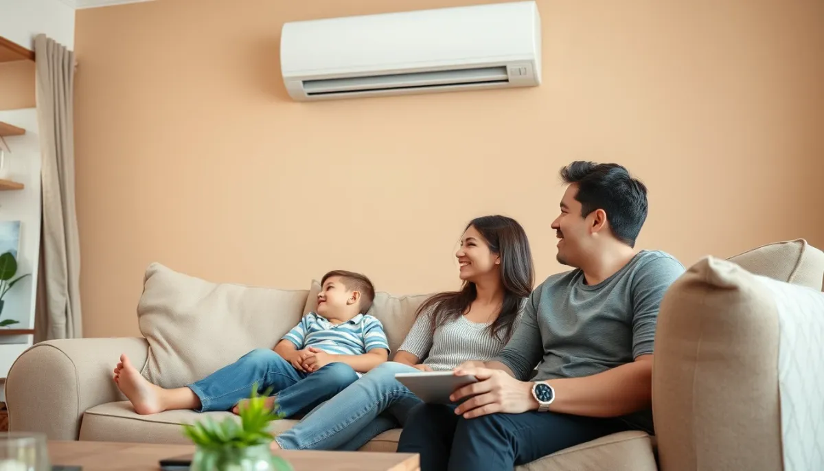 Famille profitant d'un confort thermique optimal grâce à une climatisation réversible
