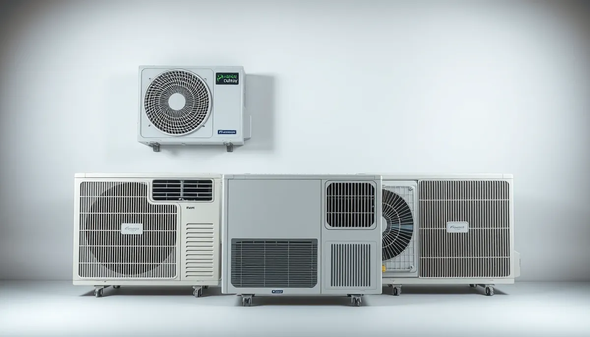 Comparatif visuel de trois solutions de climatisation : sans unité extérieure, PAC air/air classique et autre concurrent