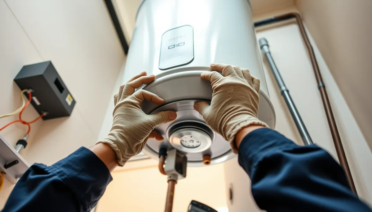 Technicien installant un chauffe-eau thermodynamique
