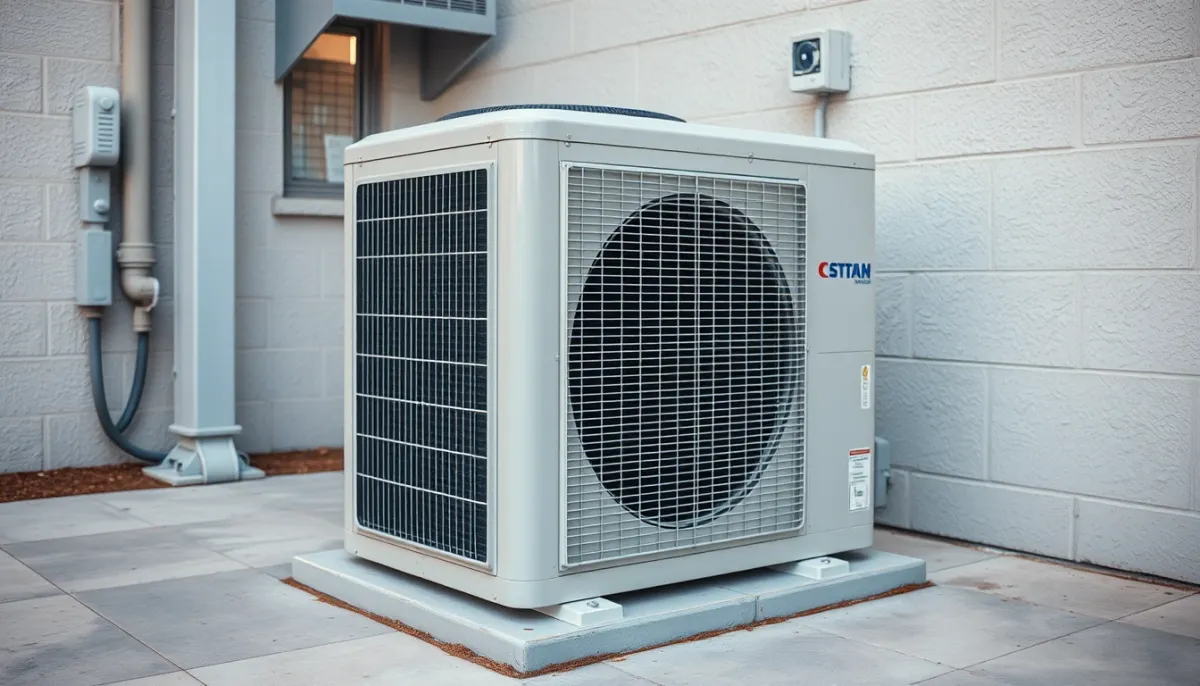 Unité extérieure de climatisation gainable dégagée et entretenue, espace libre autour de l'appareil